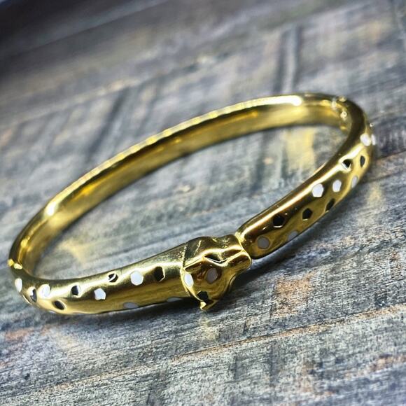 NEW Spotted Leopard Gold Bangle Bracelet - Picture 3 of 15